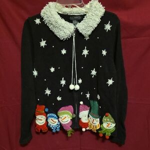 All Points Black Snowman Sweater Large CUTE
